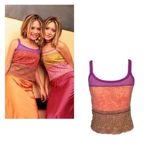 🍹🌸 ASO Mary-Kate & Ashley vintage y2k lace pink & purple patchwork tank top
